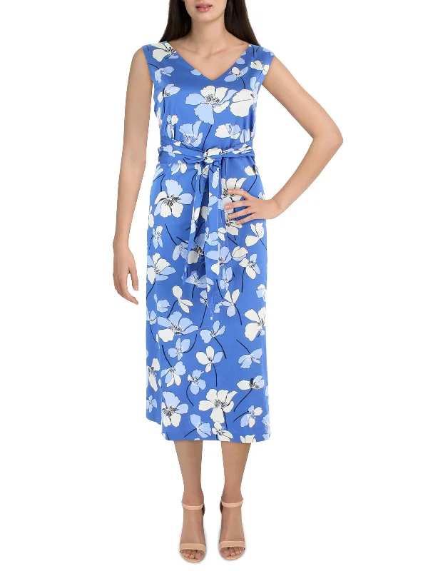 Womens Floral Calf Midi Dress