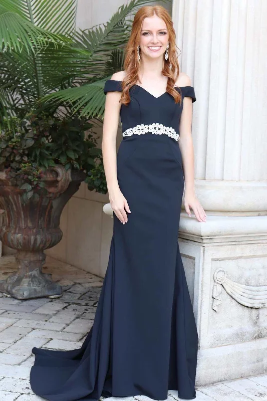 Black Off-the-Shoulder Cross-Back Mermaid Long Formal Dress