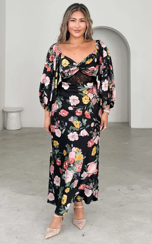 Alessia Maxi Dress - Black Floral