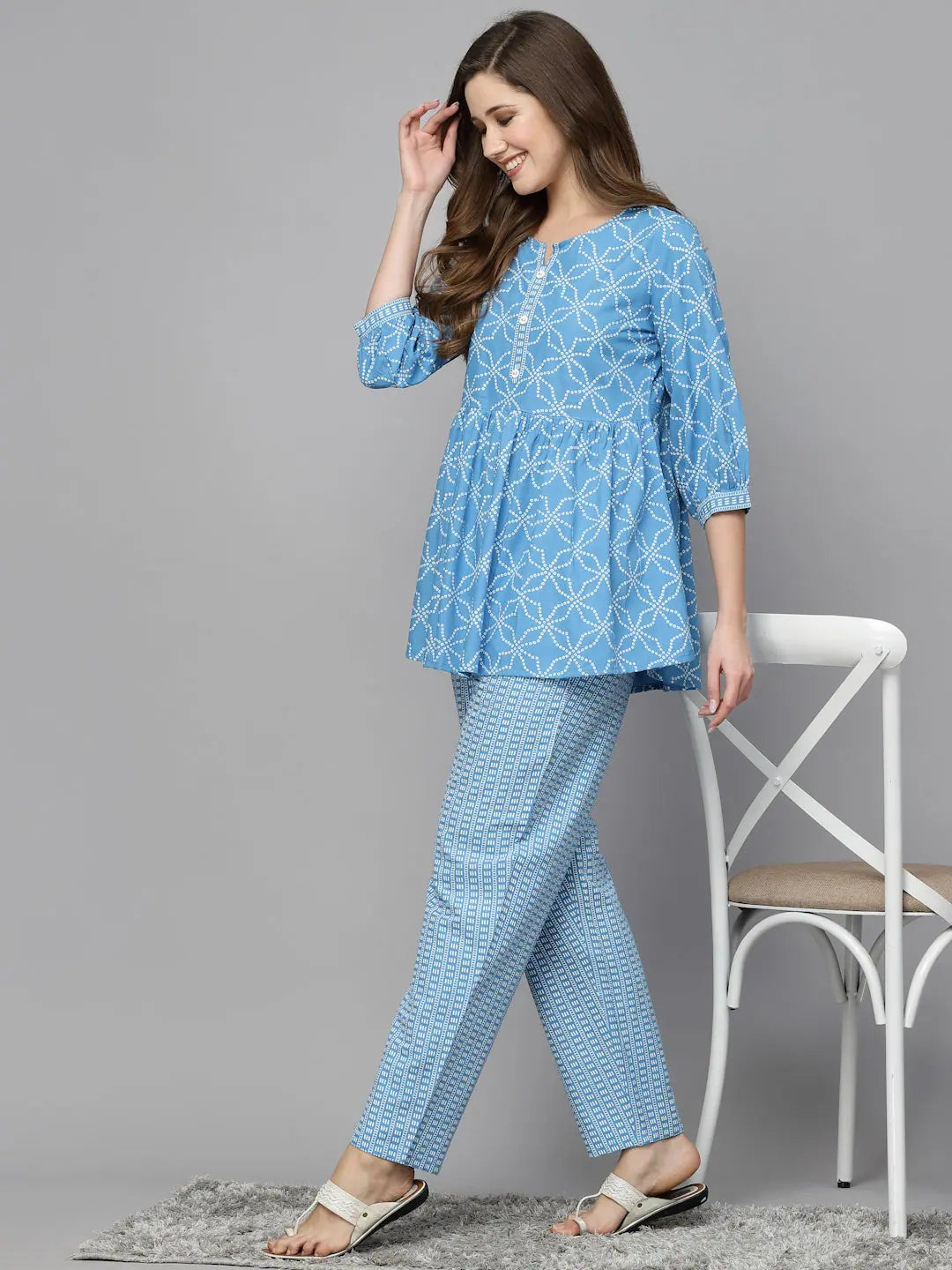 Women Printed Standard Blue Jumpsuits & Sets