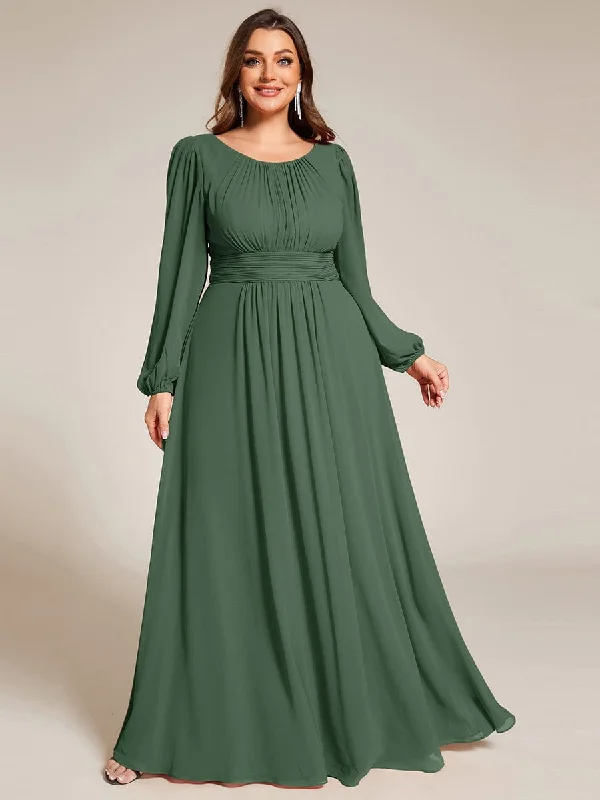 Plus Size See-Through Puff Sleeve Chiffon Mother Dress