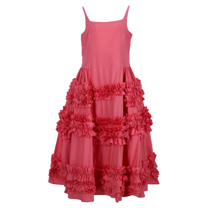 Molly Goddard Angie Ruffled Tiered Midi Dress in Pink Cotton