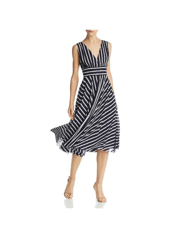 David Chasse Womens Striped Sleeveless Midi Dress