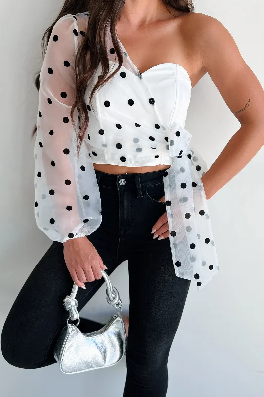 Left My Heart In Paris Asymmetric Polka Dot Top (Off White)