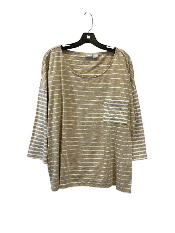 Top 3/4 Sleeve Basic By Chicos In Tan & White, Size: Xxl